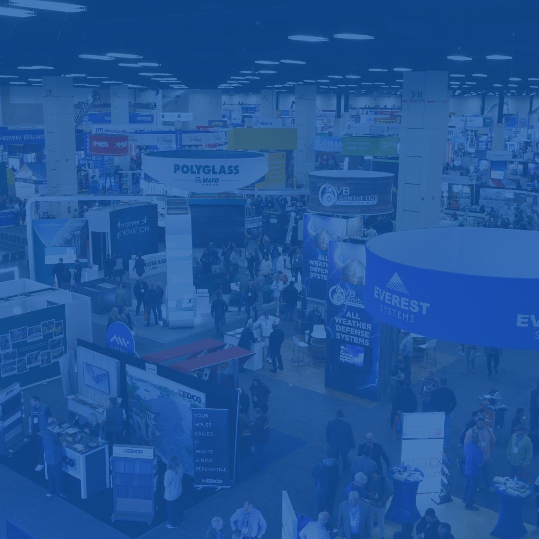 Roofing supplier booths on the IRE expo floor