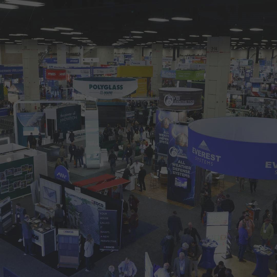 Roofing supplier booths on the IRE expo floor